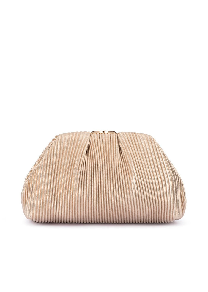 Olga Berg Naomi Pleated Clutch Bag in Gold available at Barbara Katz