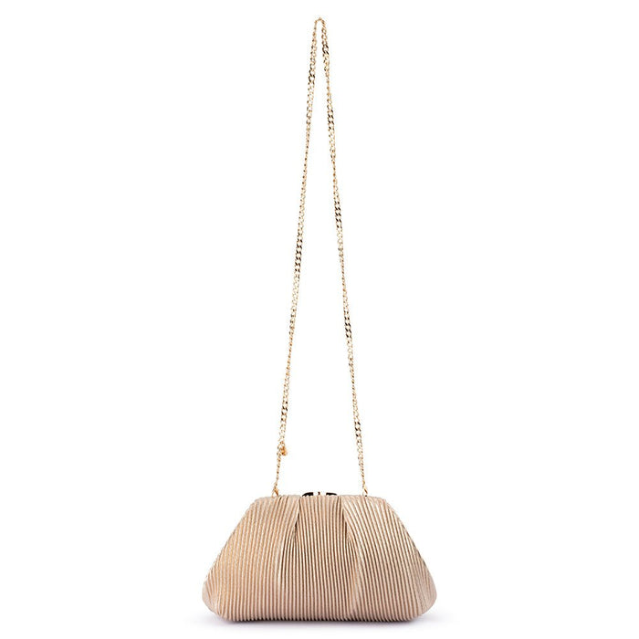 Olga Berg Naomi Pleated Clutch Bag in Gold available at Barbara Katz