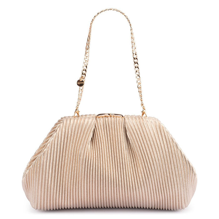 Olga Berg Naomi Pleated Clutch Bag in Gold available at Barbara Katz