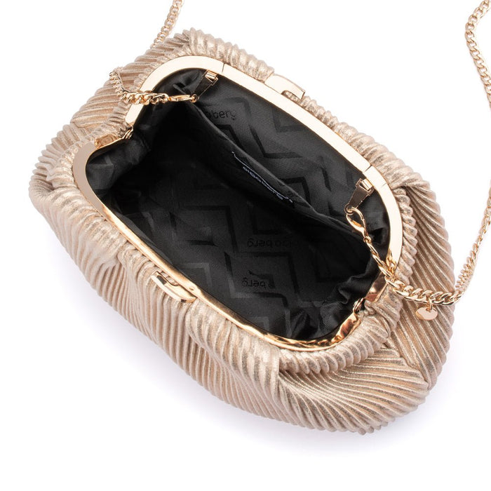 Olga Berg Naomi Pleated Clutch Bag in Gold available at Barbara Katz