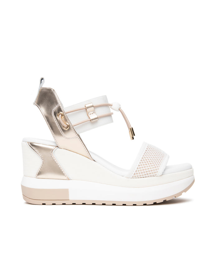 Nero Giardini Bungee Platform Wedge Sandals in White available at Barbara Katz
