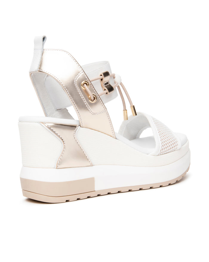 Nero Giardini Bungee Platform Wedge Sandals in White available at Barbara Katz