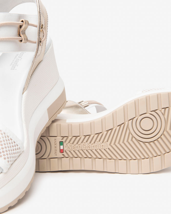 Nero Giardini Bungee Platform Wedge Sandals in White available at Barbara Katz