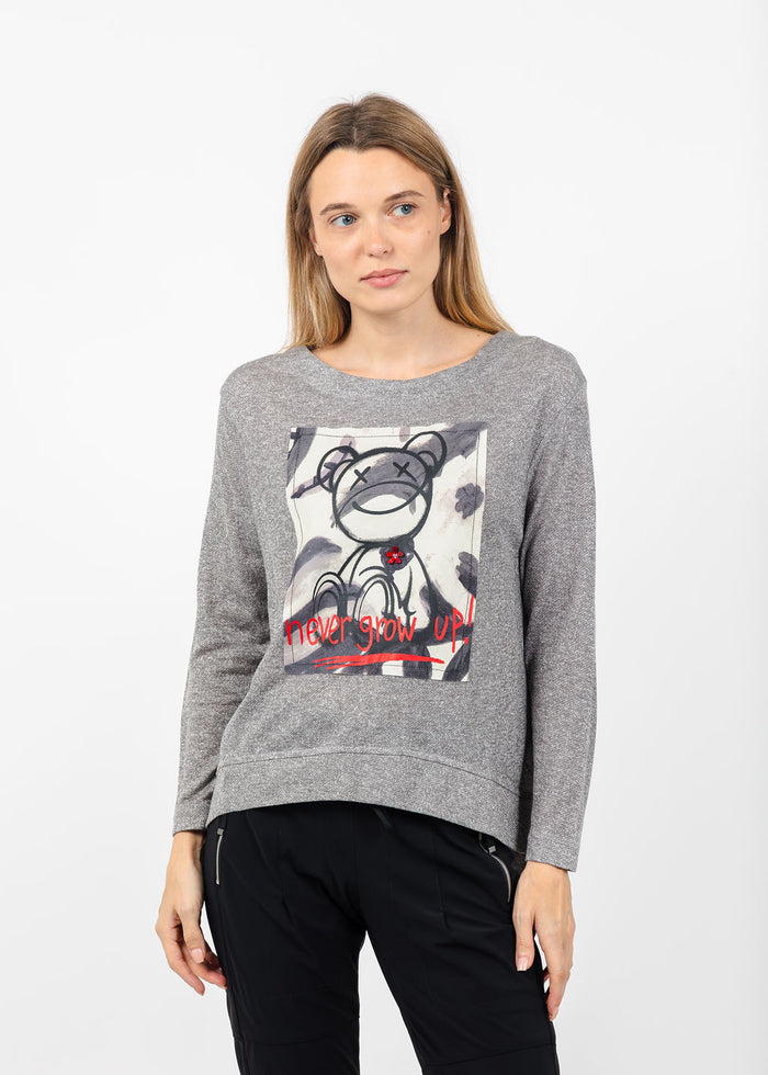 Terra Never Grow Up Graphic Sweater in Cement available at Barbara Katz
