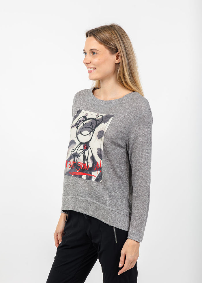 Terra Never Grow Up Graphic Sweater in Cement available at Barbara Katz