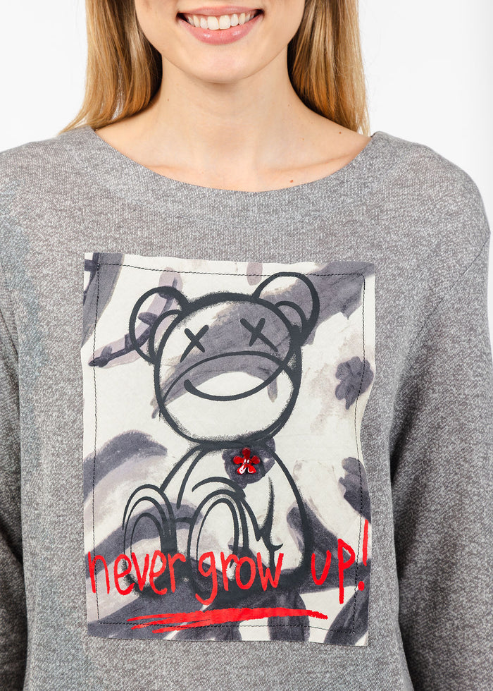 Terra Never Grow Up Graphic Sweater in Cement available at Barbara Katz