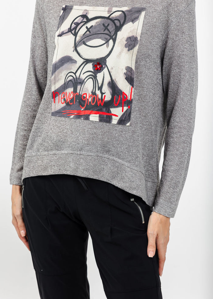 Terra Never Grow Up Graphic Sweater in Cement available at Barbara Katz