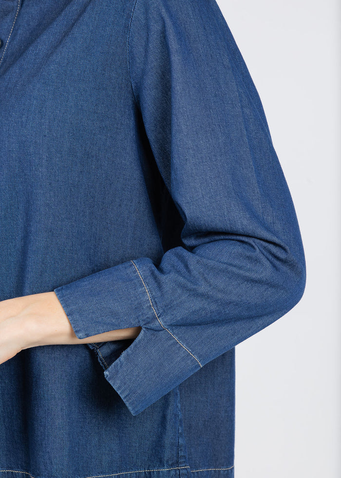 Hinson Wu New Xena 3/4 Sleeve Denim Shirt in Dark Wash available at Barbara Katz