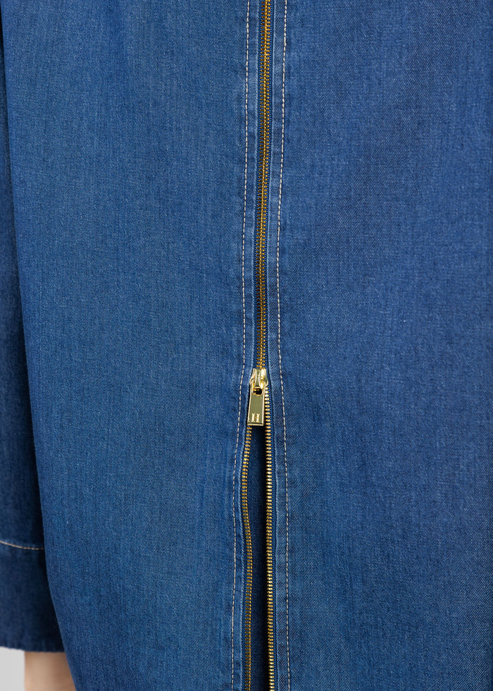 Hinson Wu New Xena 3/4 Sleeve Denim Shirt in Dark Wash available at Barbara Katz