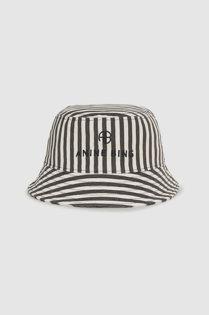 ANINE BING Nicks Bucket Hat - White And Black Stripe - front view