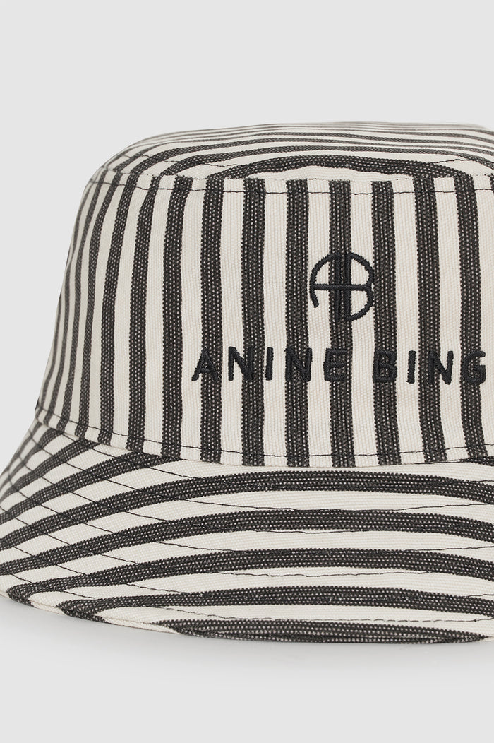 ANINE BING Nicks Bucket Hat - White And Black Stripe- detail view