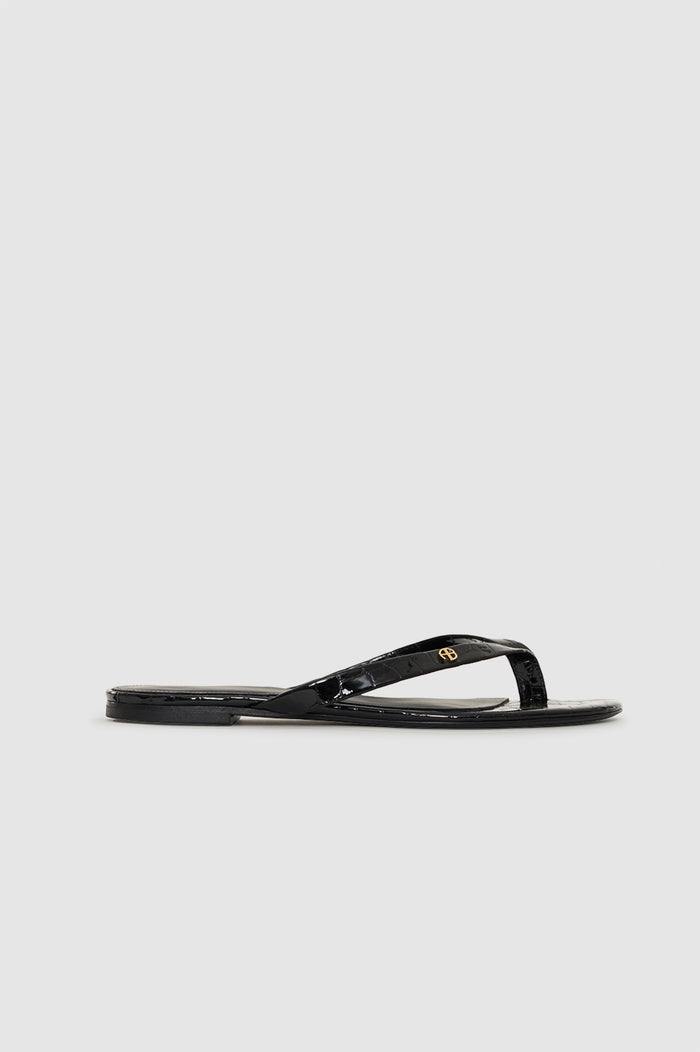 ANINE BING Noelle Thong Sandals - Embossed Black - front view