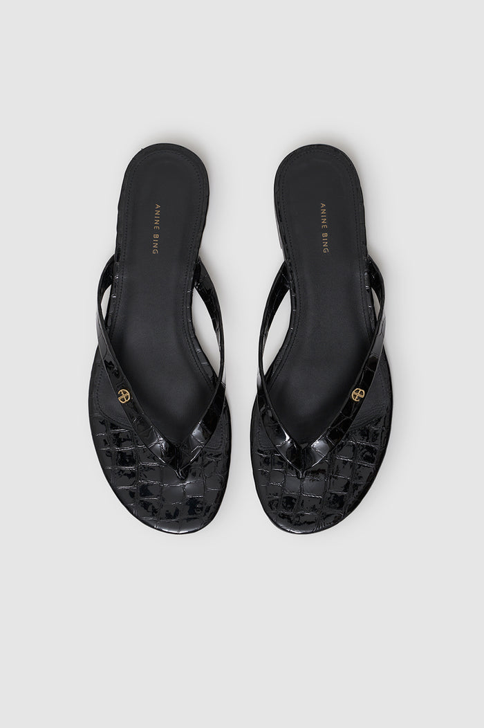 ANINE BING Noelle Thong Sandals - Embossed Black - top view