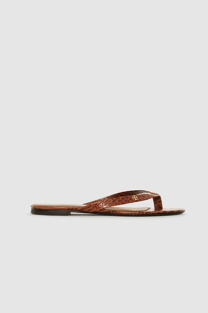 ANINE BING Noelle Thong Sandals - Embossed Brown - front view