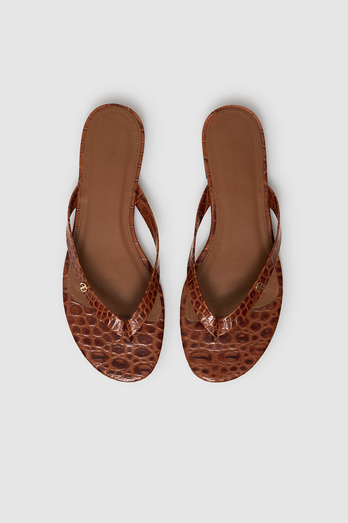 ANINE BING Noelle Thong Sandals - Embossed Brown - top view