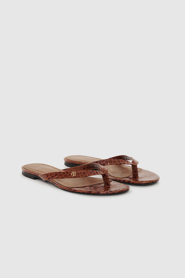 ANINE BING Noelle Thong Sandals - Embossed Brown - pair front view