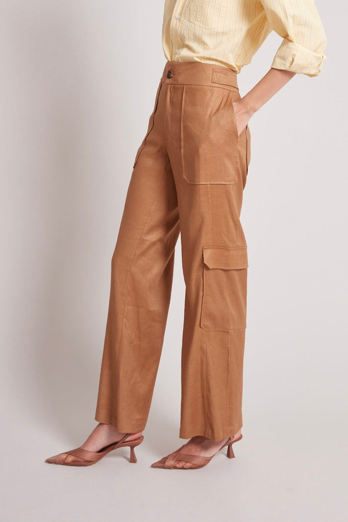Adroit Atelier Nolan Mid Waist Cargo Pants in Camel available at Barbara Katz