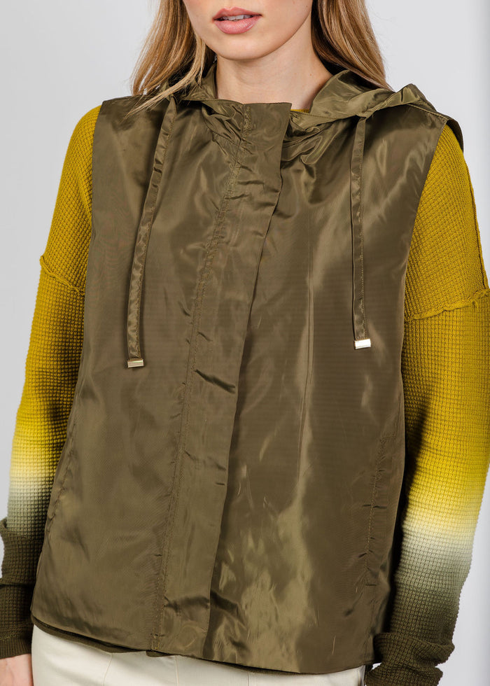 Elliott Lauren Nylon Zip Up Vest in Olive available at Barbara Katz