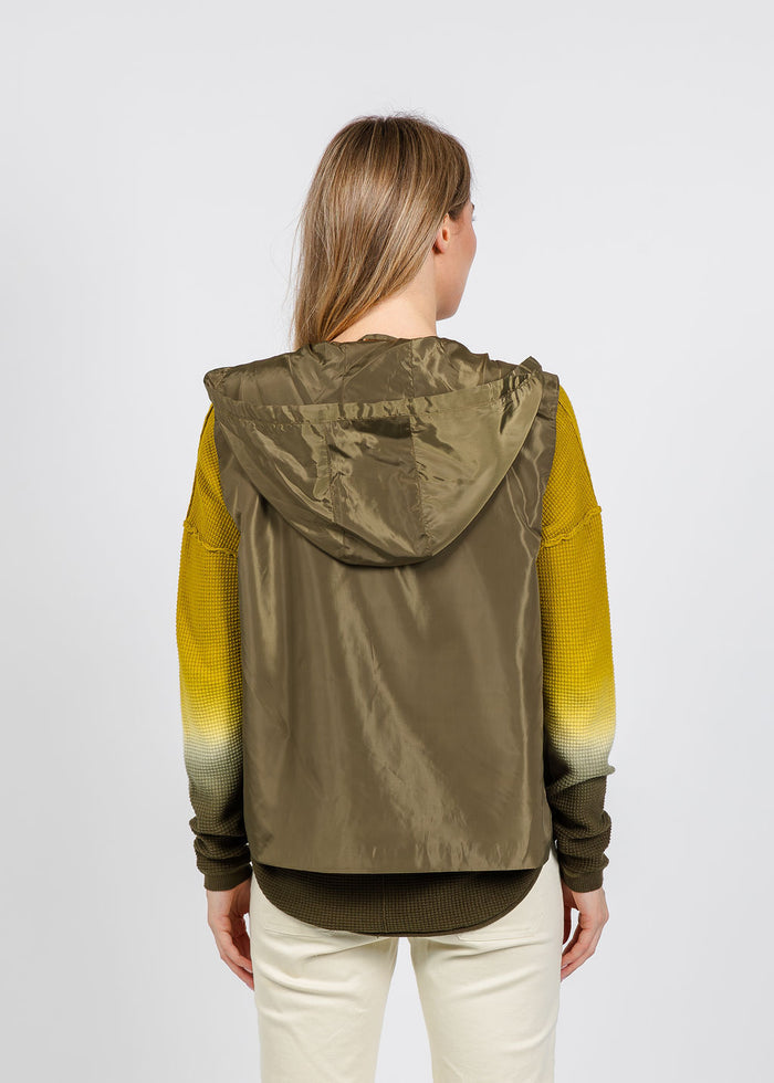 Elliott Lauren Nylon Zip Up Vest in Olive available at Barbara Katz