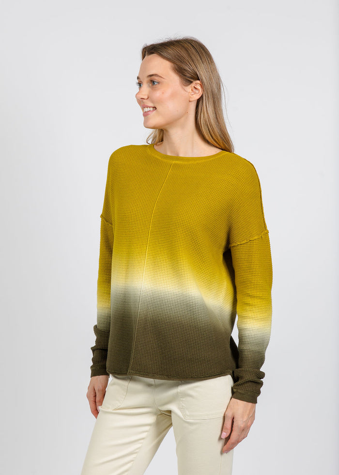 Elliott Lauren Ombre Waffle Stitch Sweater in Olive available at Barbara Katz