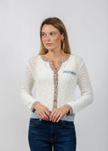 BK Ora Melange Crochet Sweater in Ivory Multi available at Barbara Katz