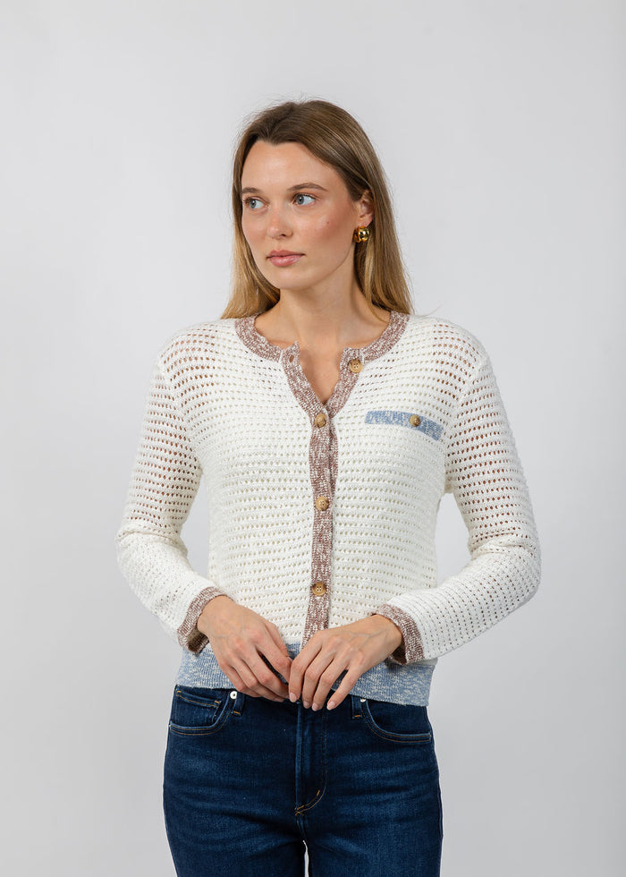 BK Ora Melange Crochet Sweater in Ivory Multi available at Barbara Katz