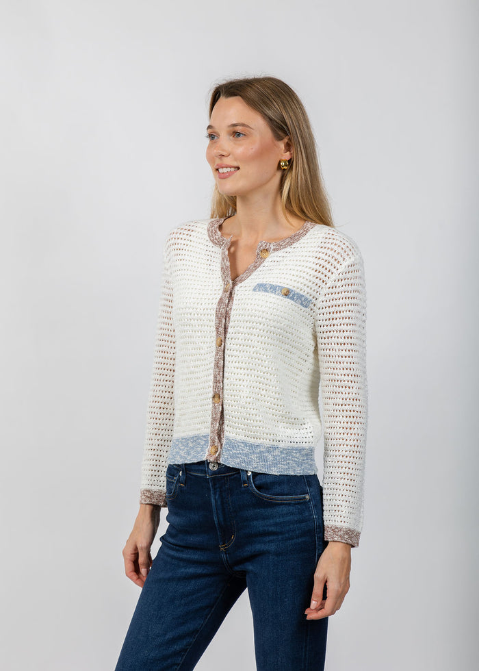 BK Ora Melange Crochet Sweater in Ivory Multi available at Barbara Katz