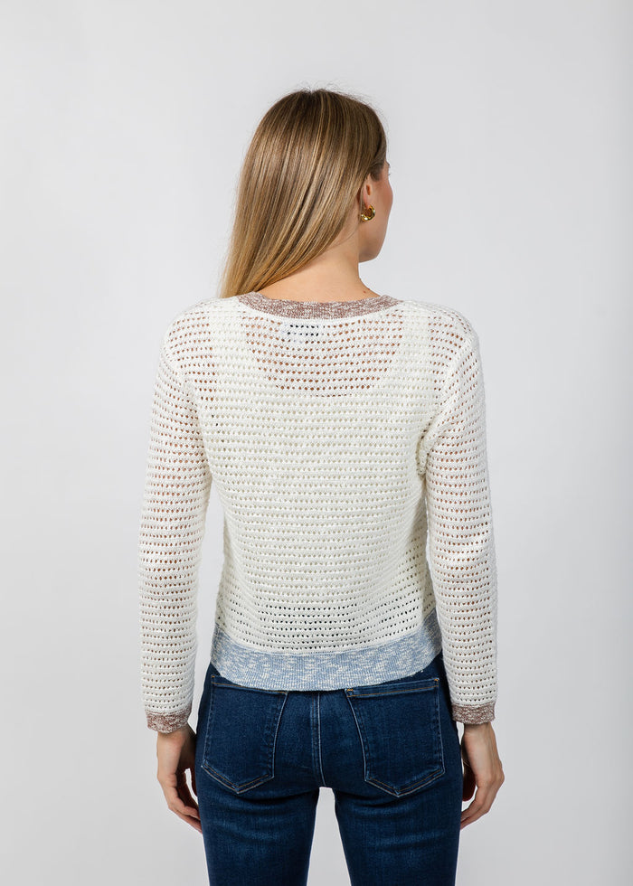 BK Ora Melange Crochet Sweater in Ivory Multi available at Barbara Katz