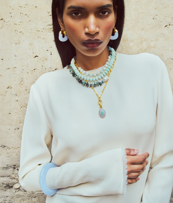 Lizzie Fortunato Organic Hoops in Marbled Blue Lace available at Barbara Katz