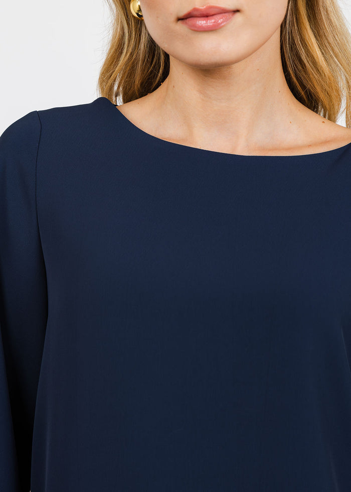 Bariloche Palau Crepe 3/4 Sleeve Top in Navy available at Barbara Katz
