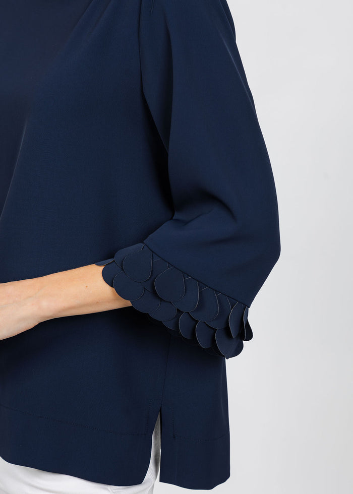 Bariloche Palau Crepe 3/4 Sleeve Top in Navy available at Barbara Katz