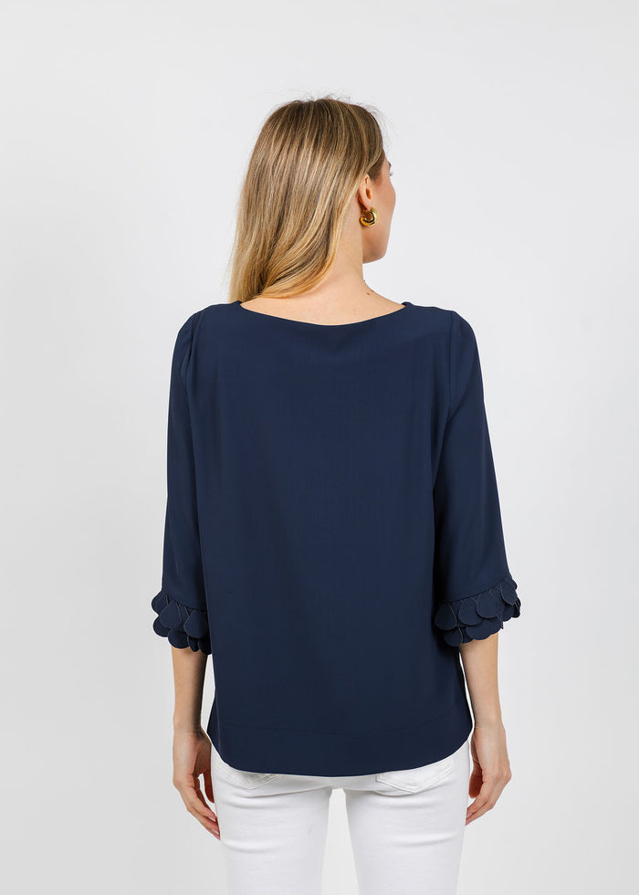 Bariloche Palau Crepe 3/4 Sleeve Top in Navy available at Barbara Katz
