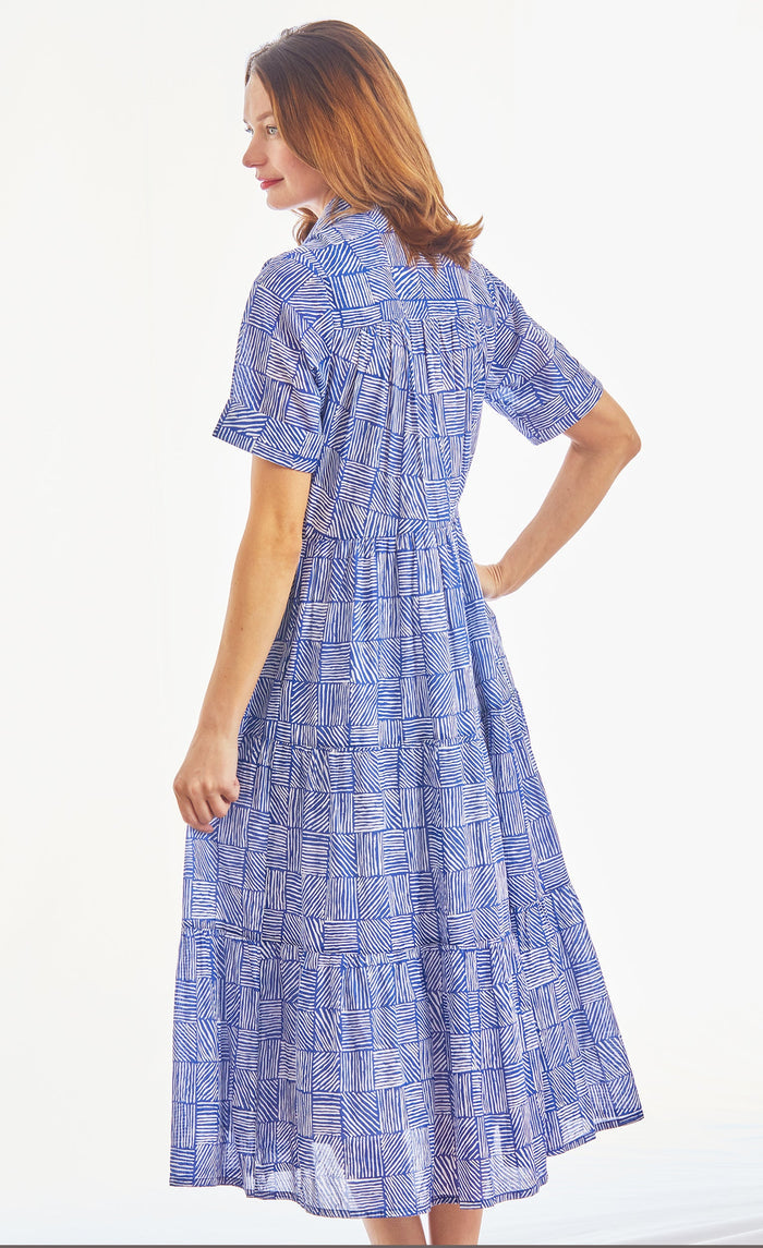 Dizzy-Lizzie Palm Desert Long Dress - Navy White Criss Cross available at Barbara Katz