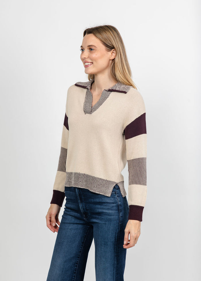 Brodie Plaited Trim Polo - Sandshell/Cocoa available at Barbara Katz