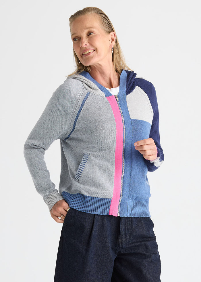 Zaket & Plover Plaited Zip-Up Hoodie in Jean available at Barbara Katz