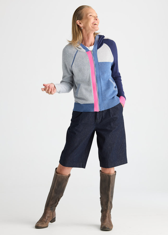 Zaket & Plover Plaited Zip-Up Hoodie in Jean available at Barbara Katz