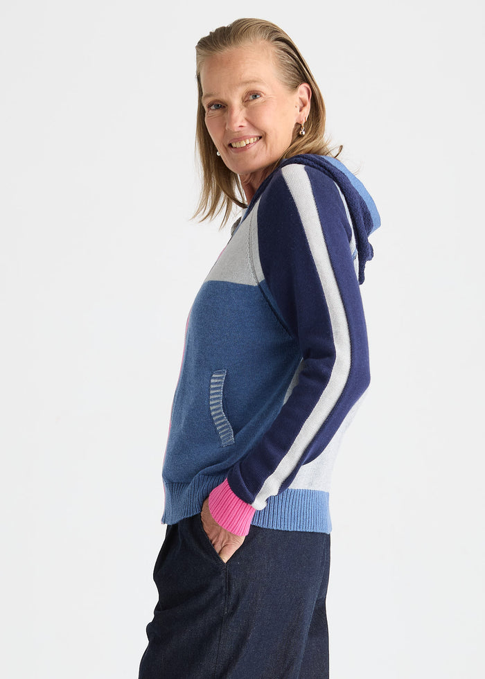 Zaket & Plover Plaited Zip-Up Hoodie in Jean available at Barbara Katz