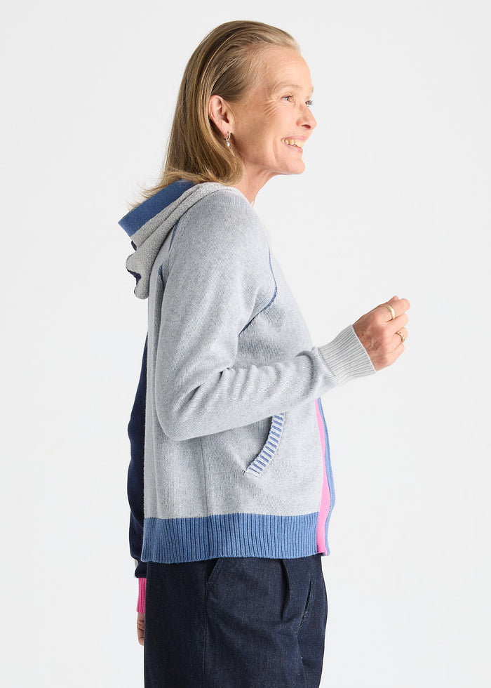 Zaket & Plover Plaited Zip-Up Hoodie in Jean available at Barbara Katz