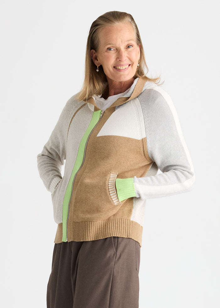 Zaket & Plover Plaited Zip-Up Hoodie in Toffee available at Barbara Katz