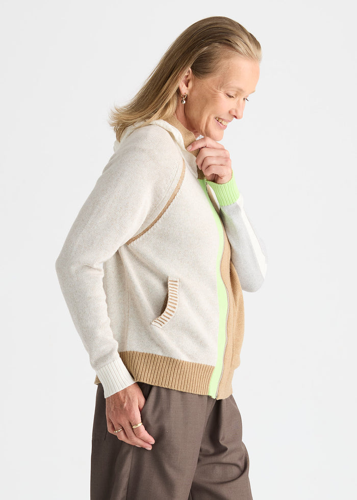 Zaket & Plover Plaited Zip-Up Hoodie in Toffee available at Barbara Katz