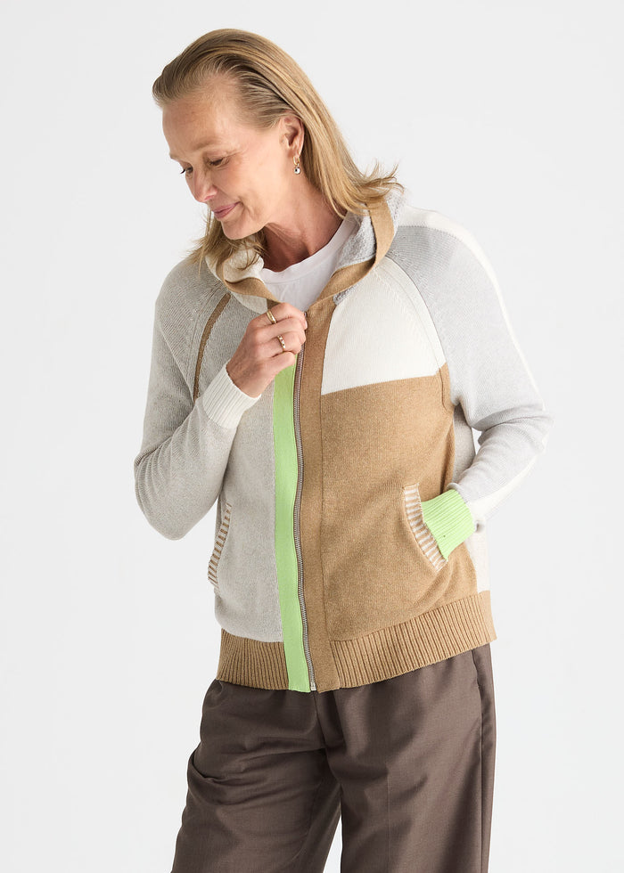 Zaket & Plover Plaited Zip-Up Hoodie in Toffee available at Barbara Katz
