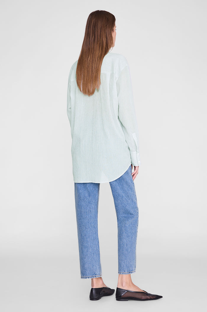 ANINE BING Plaza Shirt - Green And White Mini Stripe - on model back