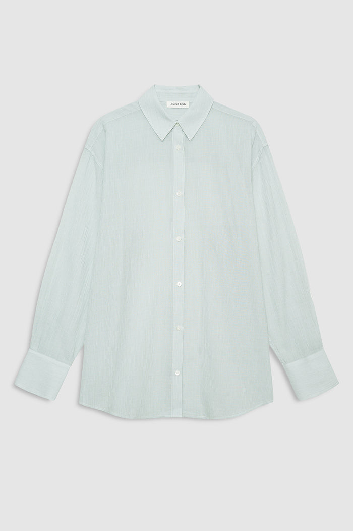 ANINE BING Plaza Shirt - Green And White Mini Stripe - front view