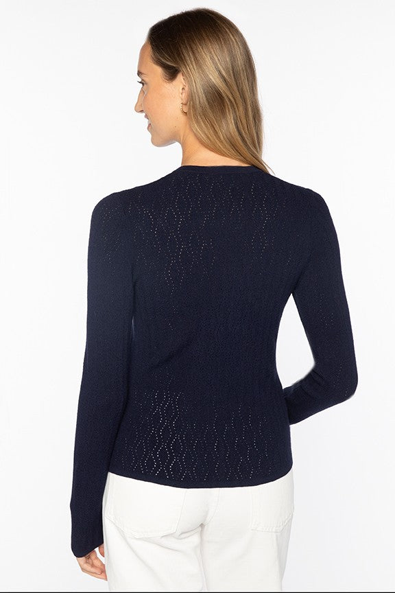 Kinross Pointelle Button Front Vee Sweater available at Barbara Katz
