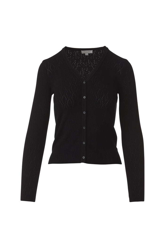 Kinross Pointelle Button Front Vee Sweater available at Barbara Katz