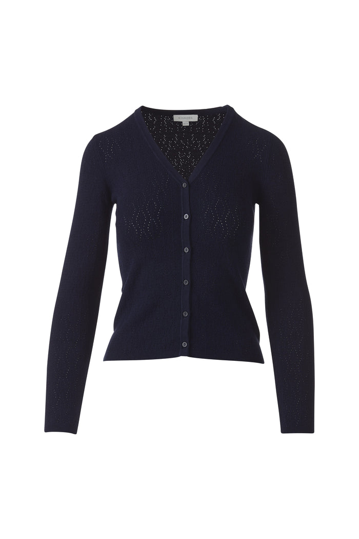 Kinross Pointelle Button Front Vee Sweater available at Barbara Katz