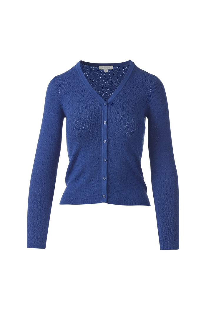 Kinross Pointelle Button Front Vee Sweater available at Barbara Katz