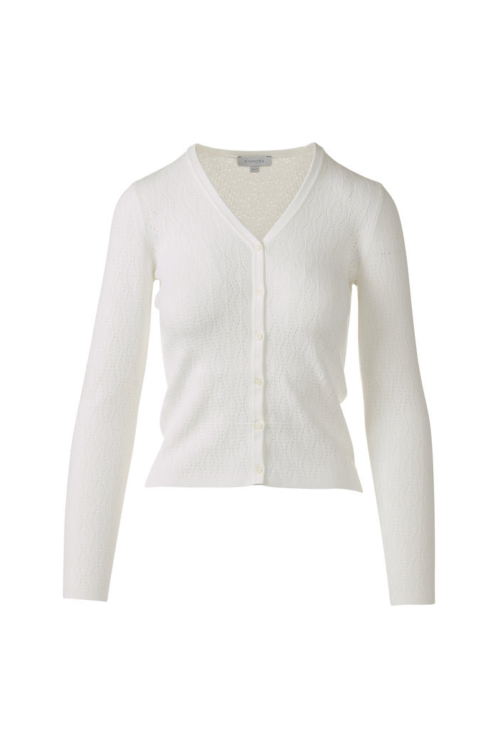 Kinross Pointelle Button Front Vee Sweater available at Barbara Katz