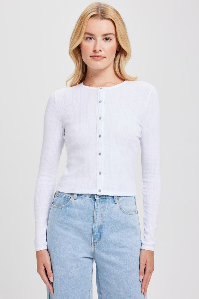 Goldie Pointelle Crop Cardigan available at Barbara Katz