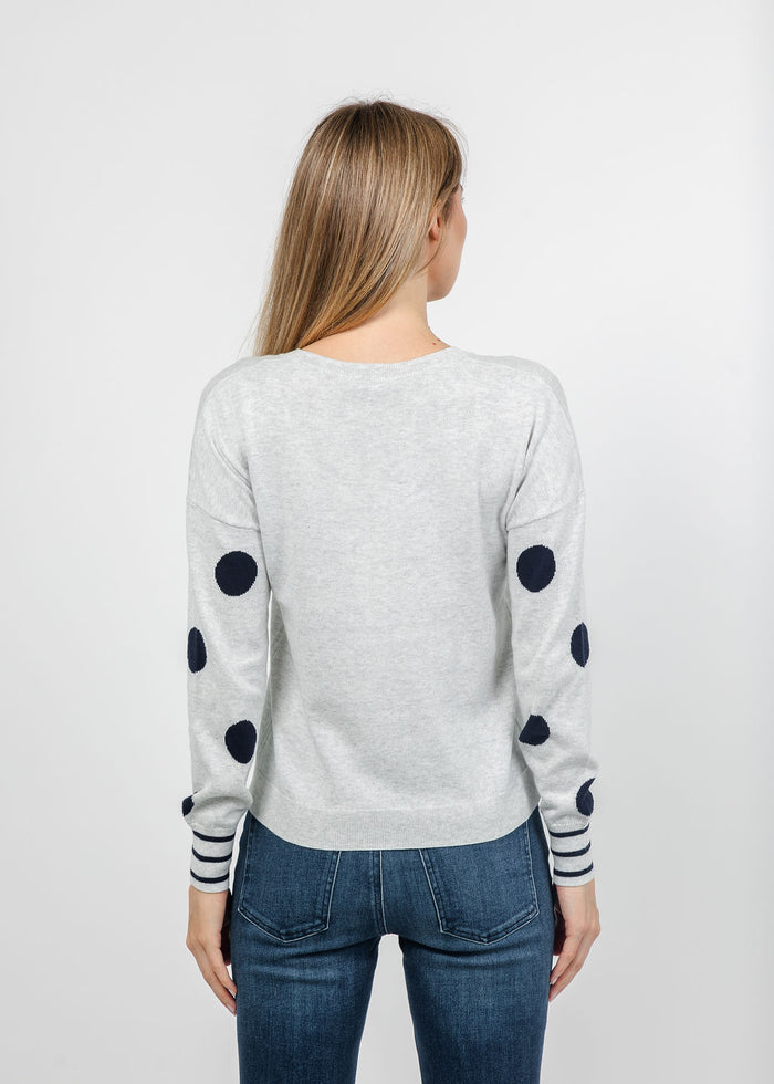 J Society Polka Dot Crew Sweater in Silver/Navy available at Barbara Katz